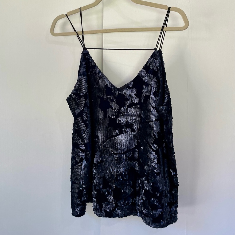 Ro & De Navy Blue Sequin Floral Camisole Tank Top